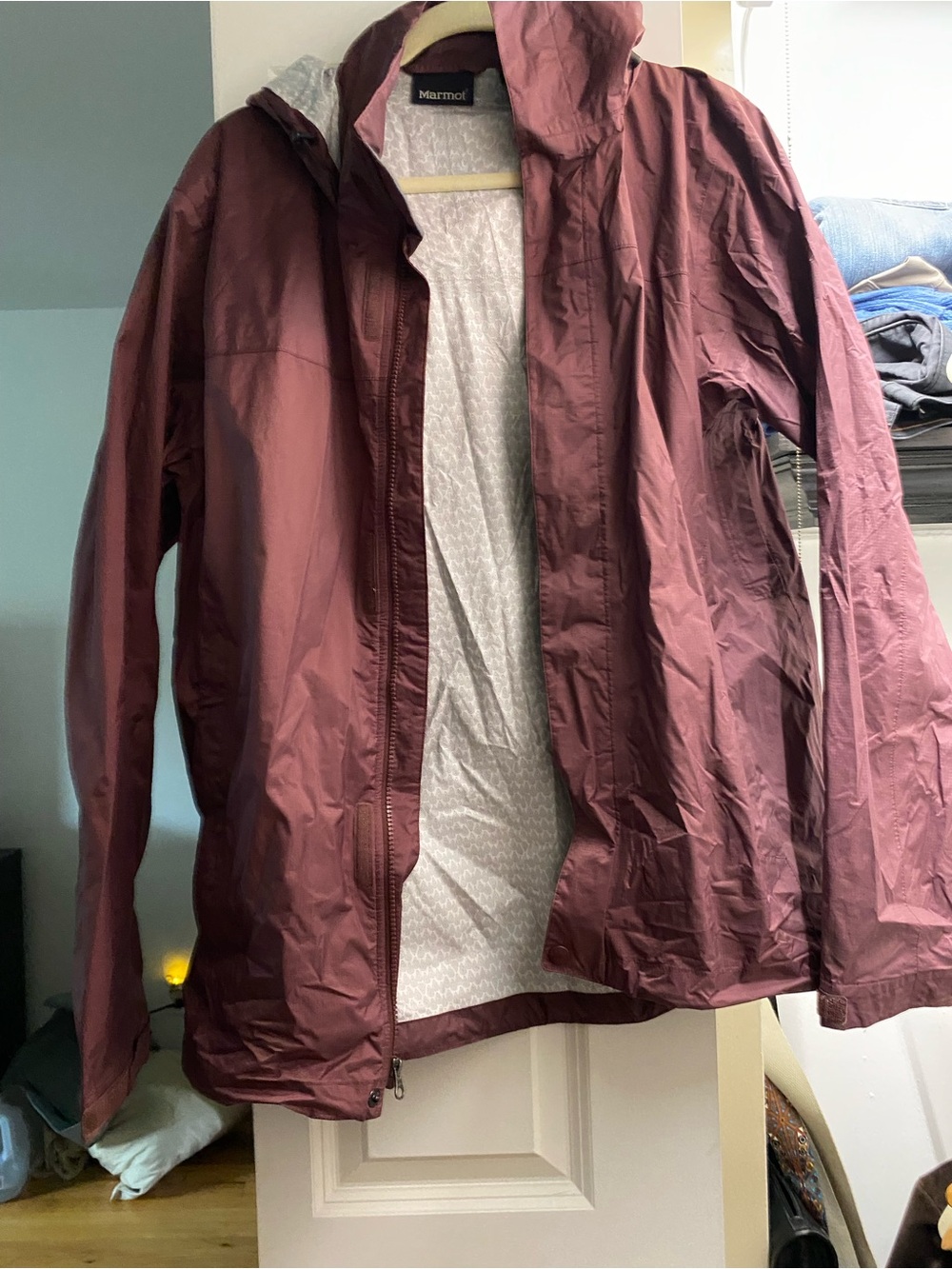 Marmot Men PreCip Jacket Hooded Windbreaker Maroon Size Large